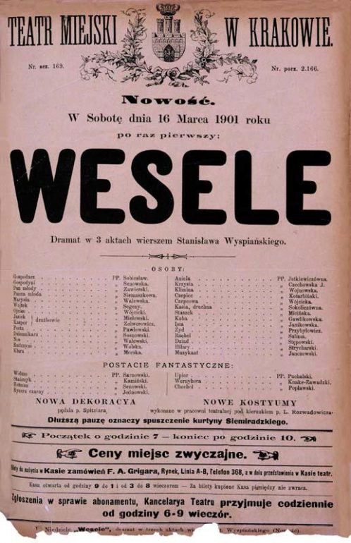 Afisz z prapremiery "Wesela" w 1901